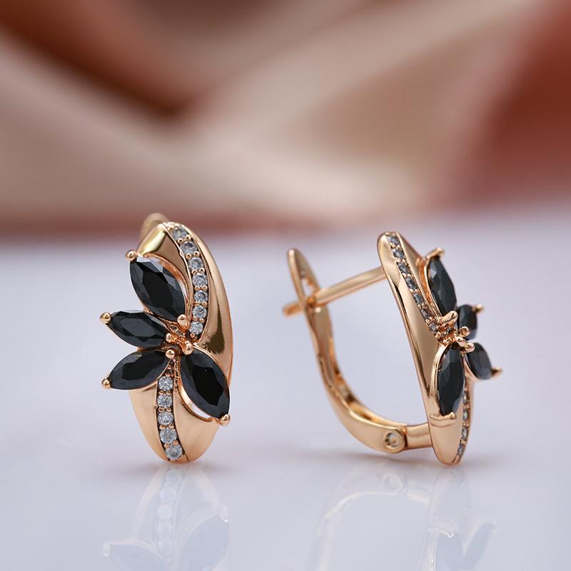 New Luxury  Rose Gold Drop Earrings For Women Black Wiht White Natural Zircon Fashion Earrings Vintage Wedding Jewelry