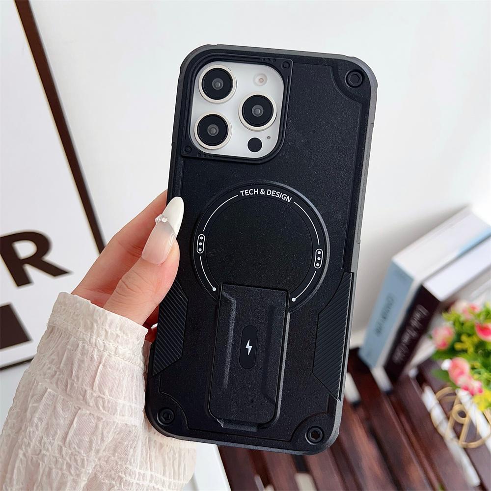 

Invisible Folding Stand Armour Magnetic Phone Case For iPhone 17 16 15 12 13 14 Pro Max Collision Color Shockproof Cover For iPhone 15 Pro