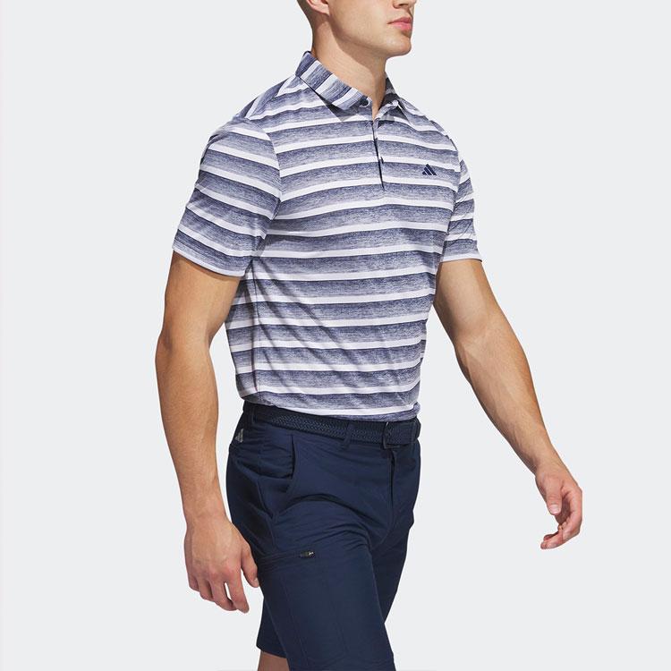 Adidas Logo Embroidered Striped Vertical Button Short Sleeve Polo Shirt Men Polo Shirts Navy-Blue HS7579