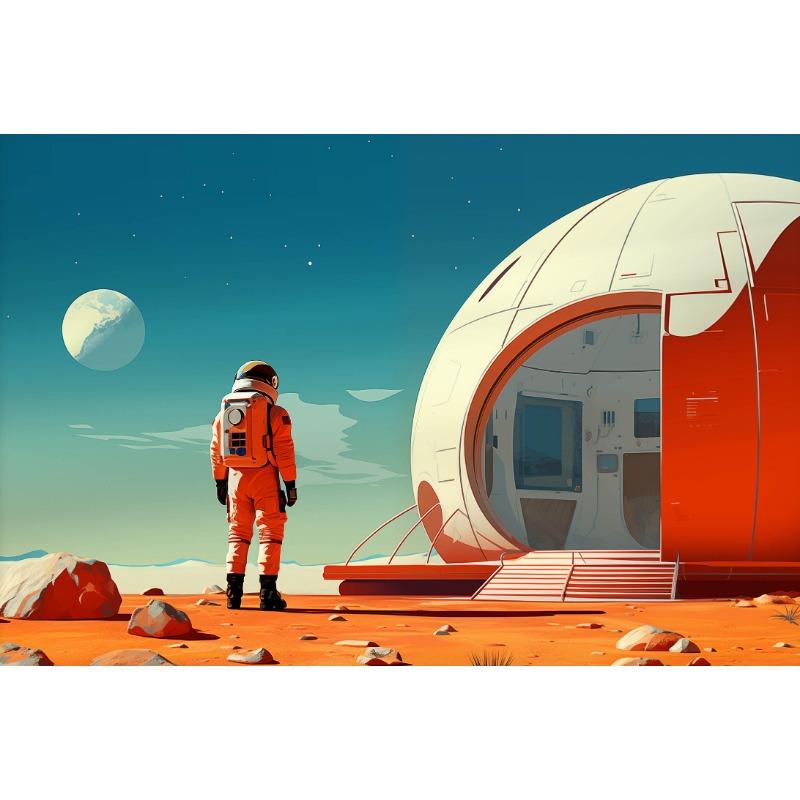 Mid-Century Retro Space S Pool Scene Astronauts Relaxing On Mars Poster Canvas Painting Wall Art Pictures Home Room Decor