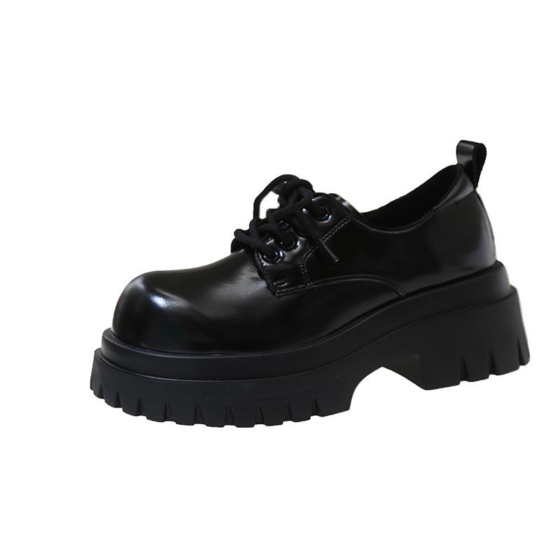 

Ретро британский стиль платформа маленькие кожаные туфли женские 2025 весна и осень новые круглый носок универсальная юбка увеличивающие рост шнуровка одинарные туфли 40 чёрный
