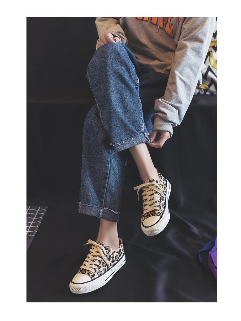 2019 Spring Women's Leopard Print High-Top Canvas Sneakers - Korean Style Harajuku Ulzzang