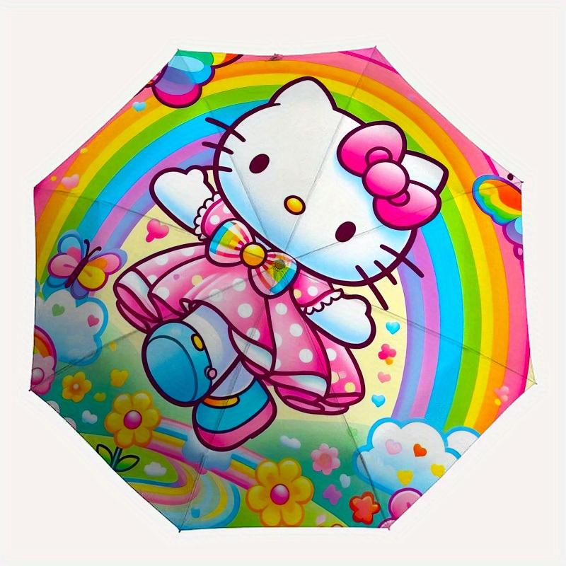 1pc Rainbow Hello Kitty Flowers Butterfly Umbrella with Plastic Handle,Suitable for All Seasons Home Travel Outdoor UmbrellaSanlio357
