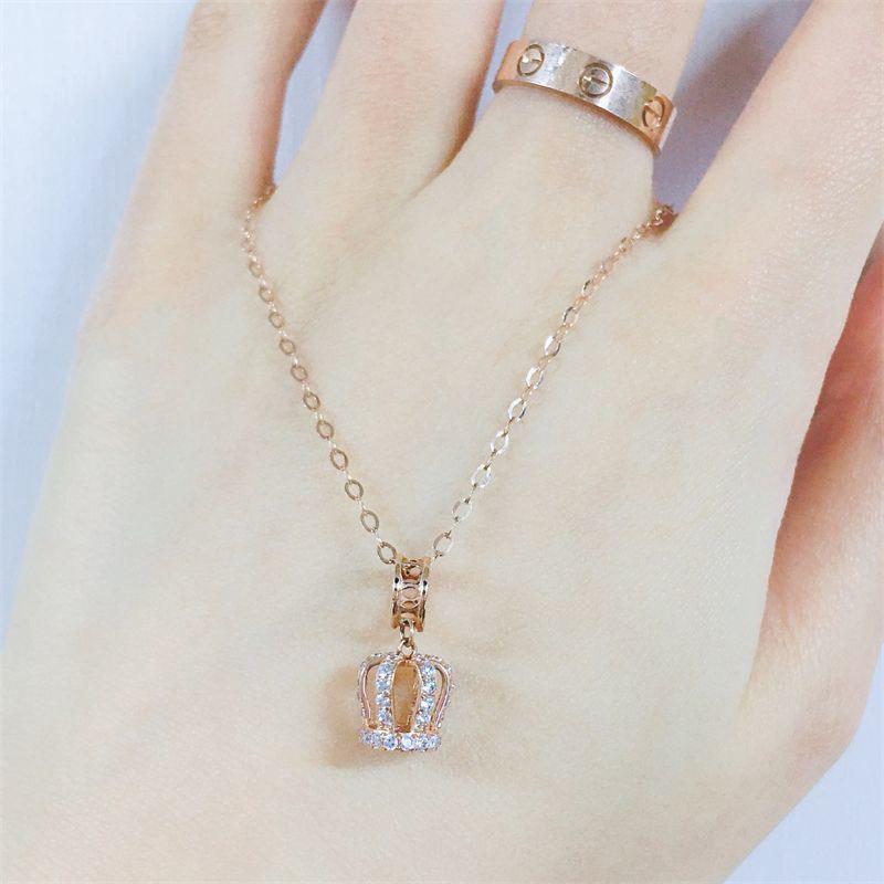 Exquisite Russian Purple Gold-Plated Rose Gold Shiny Zircon Crown Pendant Korean Version Simple Versatile Colored Gold Necklace