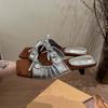 Moda 2025Designer Verão Nó Borboleta Dedo Aberto Moda Slip-On Elegante Salto Grosso Chinelos de Vestido para Mulheres