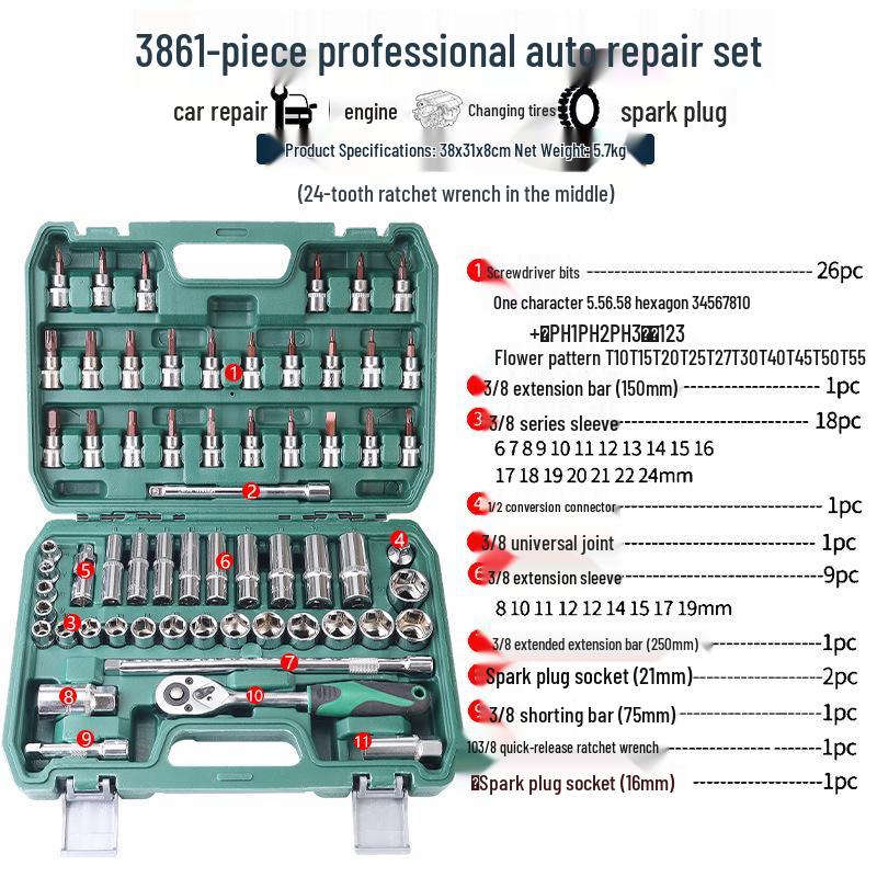 40-Piece Socket Set: Ratchet Wrench & Hex Key for Car/Motorcycle Repair