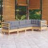 5 Piece Garden Lounge Set with Grey Cushions Pine Wood