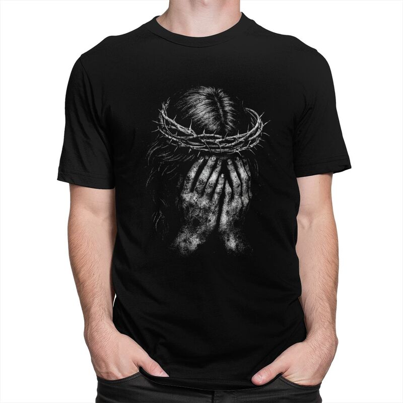 Male Jesus Crown T Shirt Round Neck Pure Cotton Short Sleeve Tee Shirt Novelty Loose Fit Summer Tyle Clothes