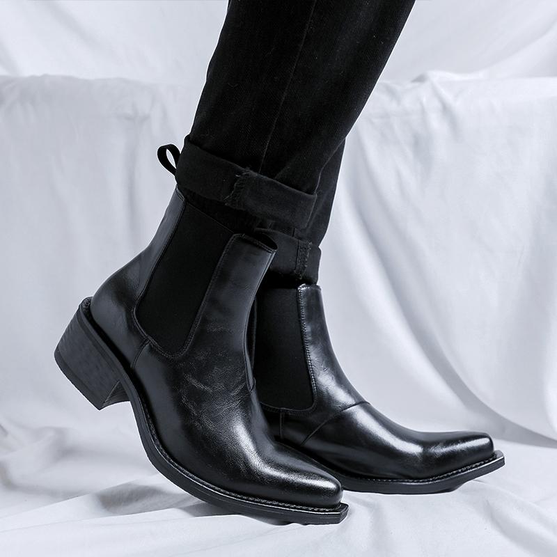 Fashion Brand British Style Business Boots Men Genuine Leather Chelsea Boots New Casual Leather Outdoor Office Shoes Big Size:38-46Boots