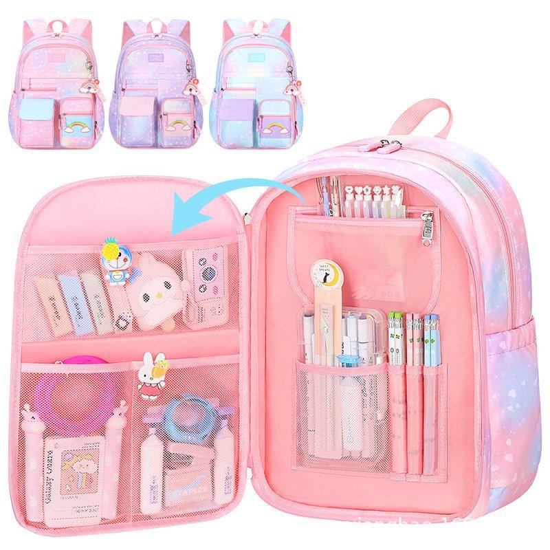 Regenbogen Prinzessin Rucksack für Mädchen Schultasche Leicht Anti-Skoliose Kinder Buchtasche für Schüler Klassen 1-6 Modischer Lässiger Tagesrucksack