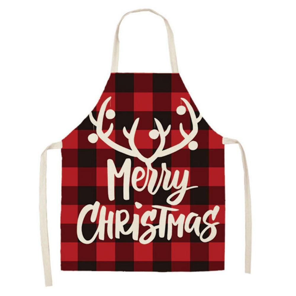 Christmas Apron Holiday Kitchen Aprons Christmas Tree Printed Cotton Linen Plaid Apron Kitchen Baking Cooking Accessories