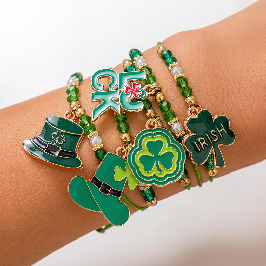 Festival Gifts Foliage Letter Bracelet Simple Green Beaded Bracelet Beer Festival Bracelet