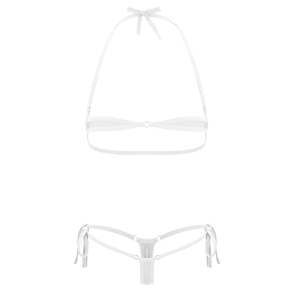 Set Bikini Due Pezzi Micro da Donna Reggiseno a Collo Alto Perizoma Basso Allacciatura Costumi da Bagno Abbigliamento da Spiaggia Lingerie