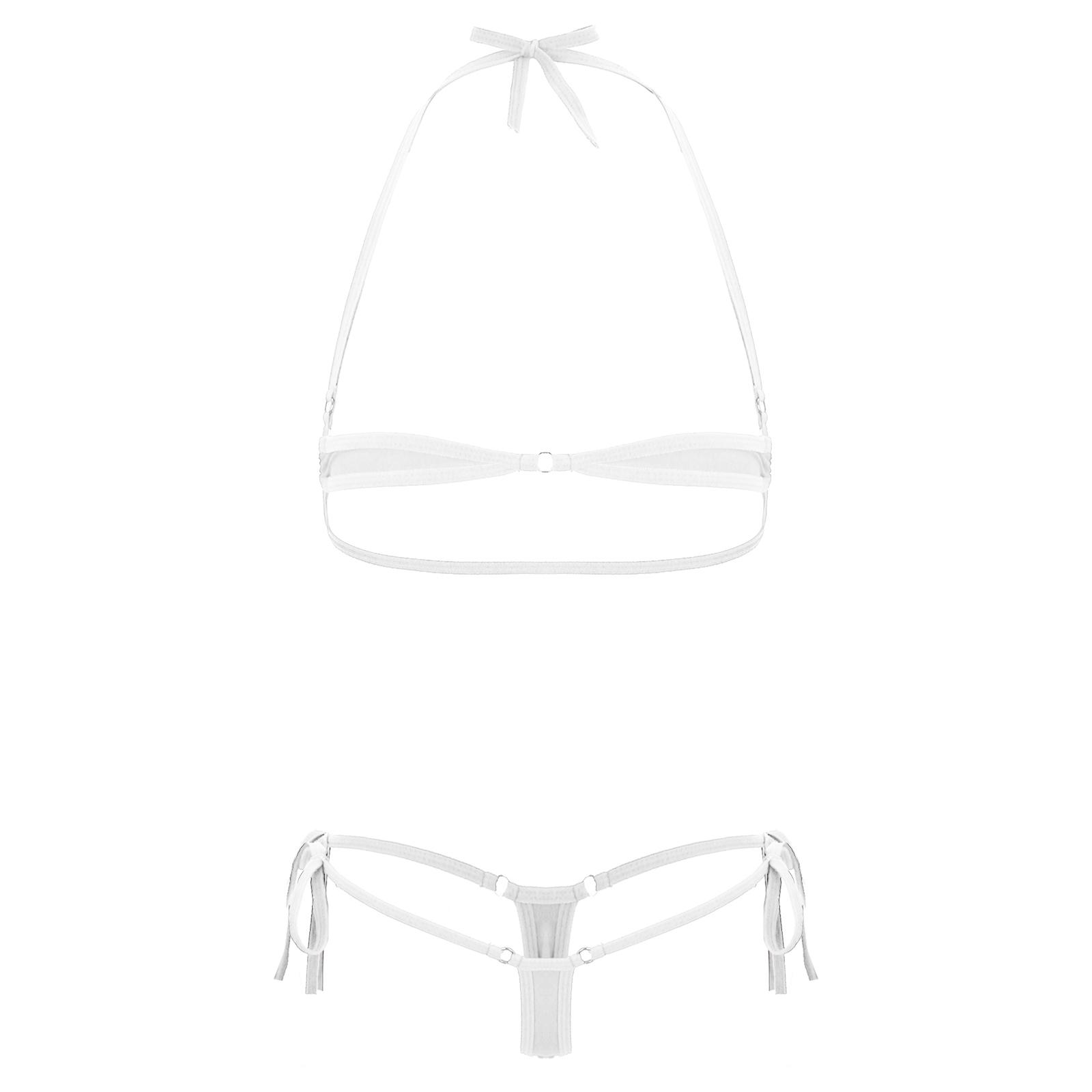 

Женский сексуальный комплект микро-бикини со шнуровкой и бретельками через шею, купальник-стринги с низкой посадкой, прозрачная пляжная одежда, летний купальный костюм из двух частей для вечеринки у бассейна One Size