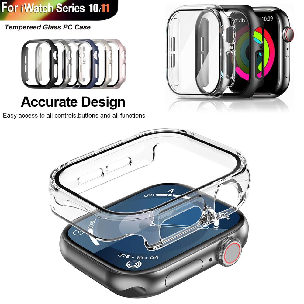 Tempered Glass+PC Case For Apple Watch 10/11 42mm 46mm Cover Accessories Screen Protector Watch Cases For iWatch Series 11