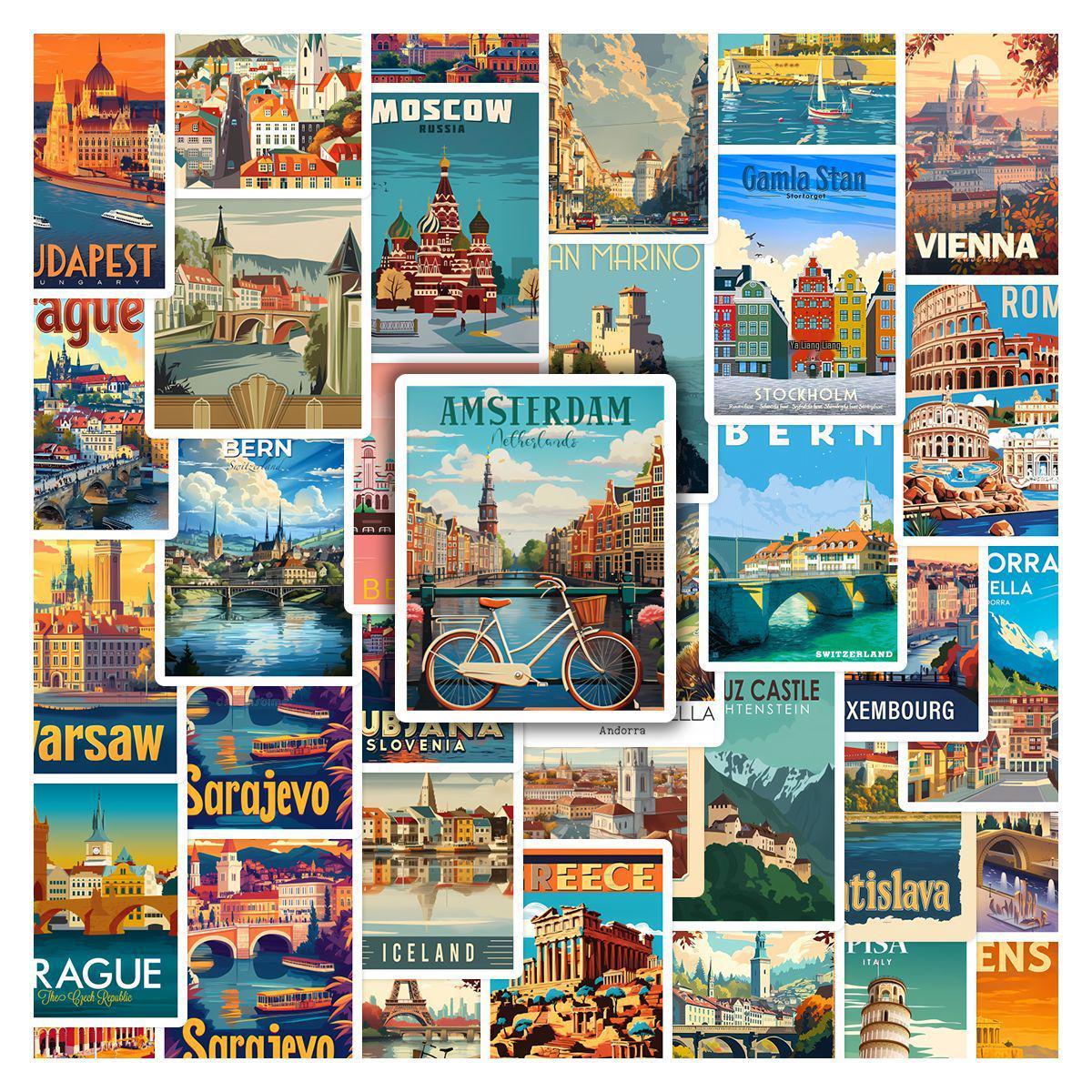 50 European City Graffiti Stickers: Creative Travel Souvenir Planner & Notebook DIY Set No