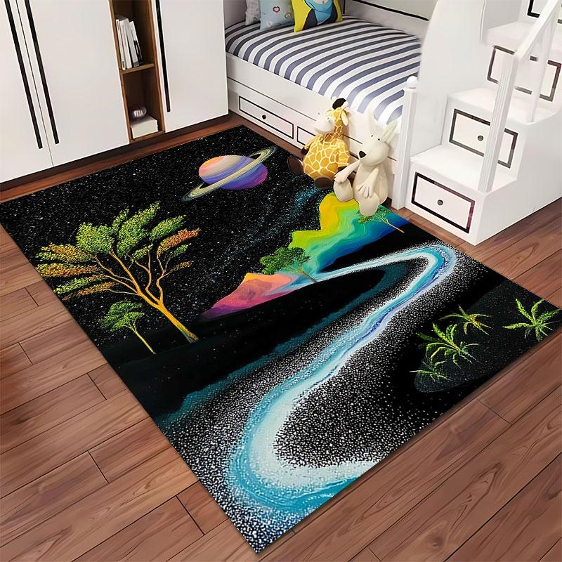 Galaxy Landscape with Saturn suitable as a non-slip mat for the living room or bedroom sofa