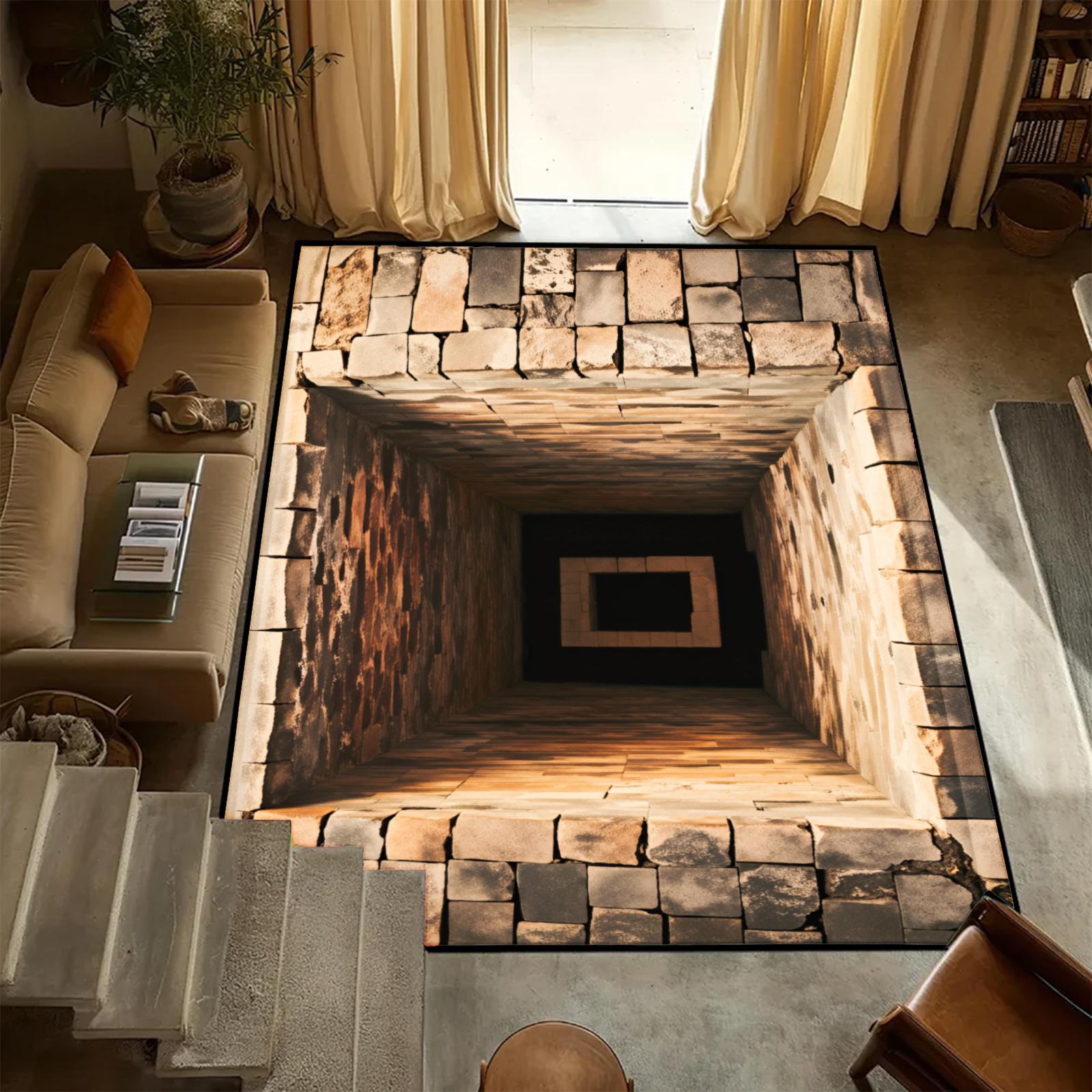 

Ins 3D Hole Illusion Carpet Realistic Cave Floor Rug Washable Anti-Slip Unique Optical Illusion Rug for Living Room Popular Rug 40x60cm