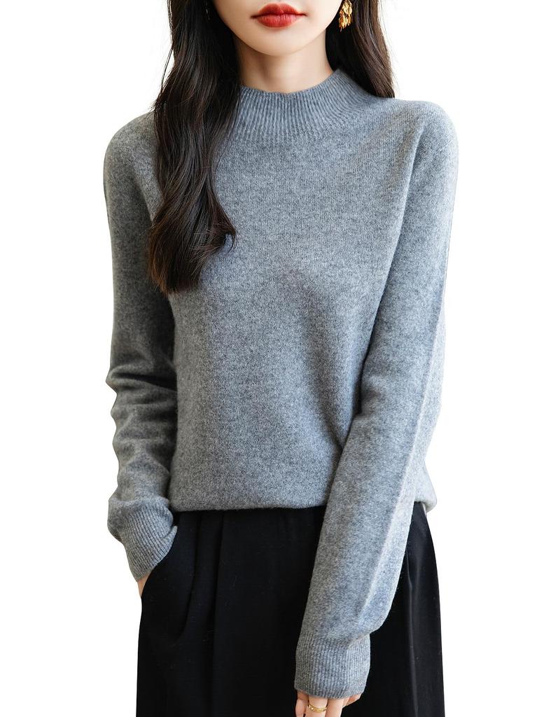 Yokbeer Merino Wool Seamless Mock First Long Knit Pullover Top for Size Women's 100% Sweater, Neck, Line, Ready-to-Wear, Sleeve, Cashmere-Like