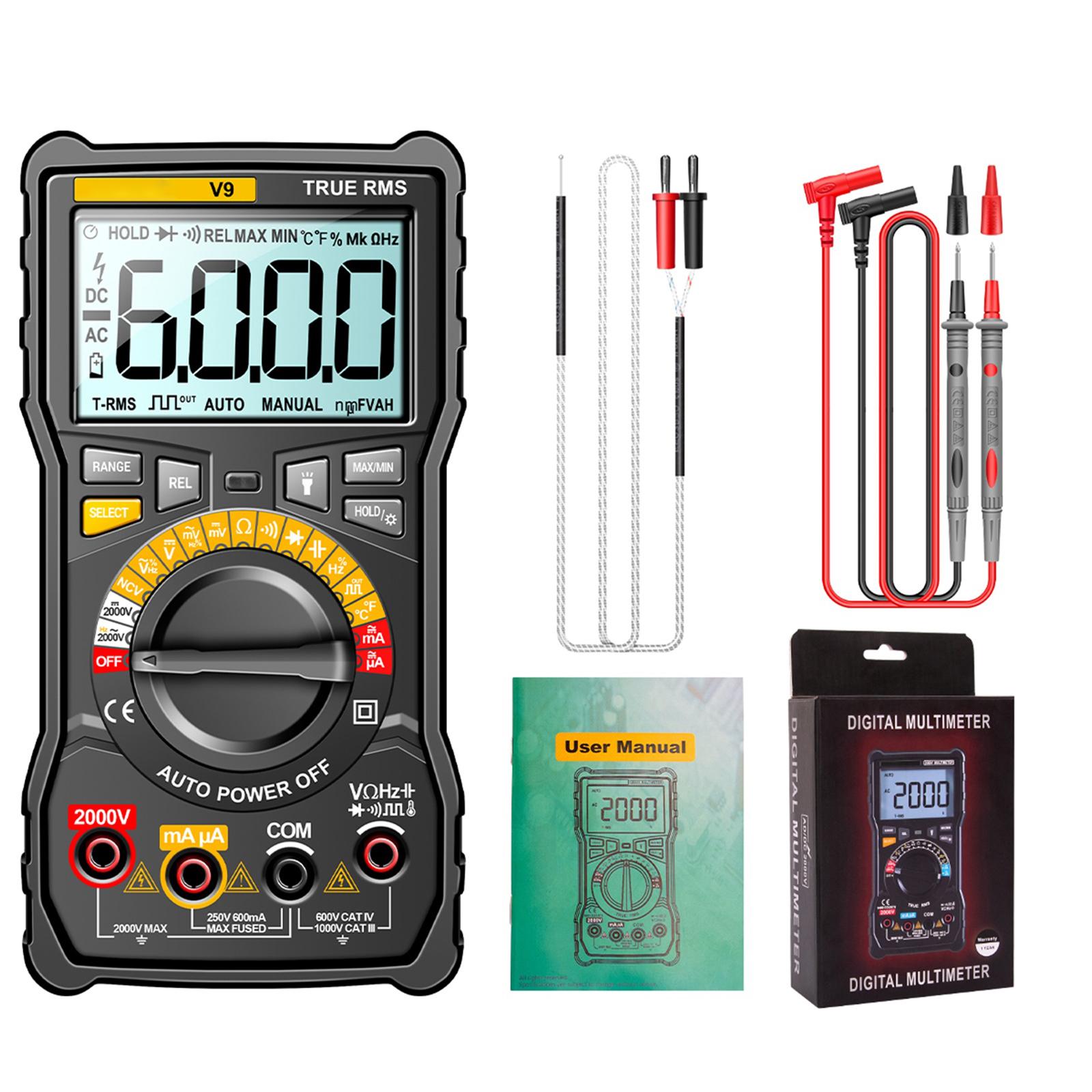 

Digital Multimeter for 2000V High Voltage Voltmeter Ohmmeter Ammeter Multi-Tester Meter with Backlit LCD-Display NCV- A чорний