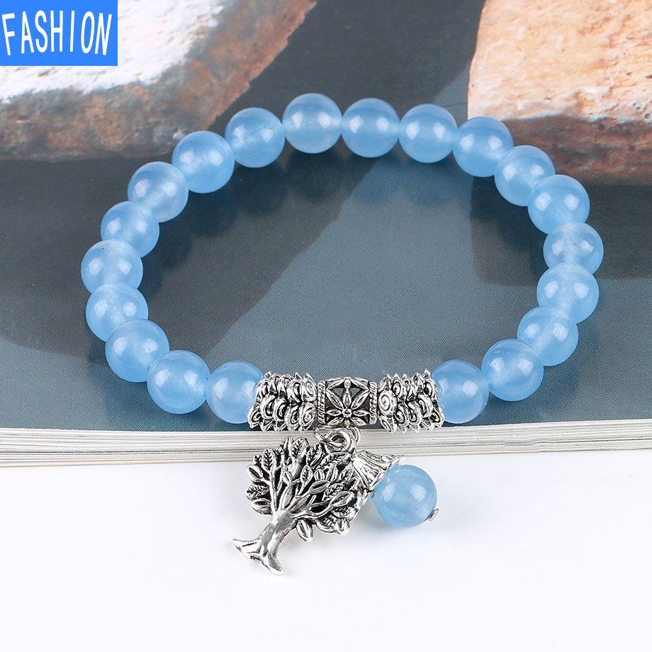 Přírodní křišťálový náramek 8mm kulatý korálkový korálkový náramek starověké stříbro kouzlo života strom Čakra šperky