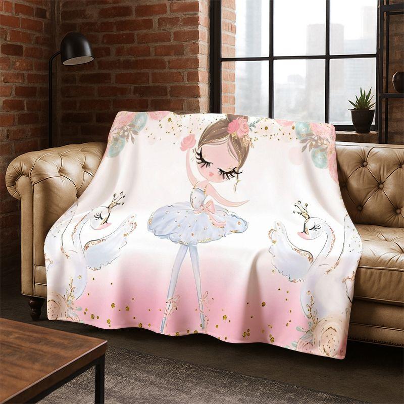 Cartoon Ballet Cute Girl Ballerina Flannel Blanket Soft Warm Blanket Throw Blanket for Bedroom Living Room Bed Travel Picnic Kid