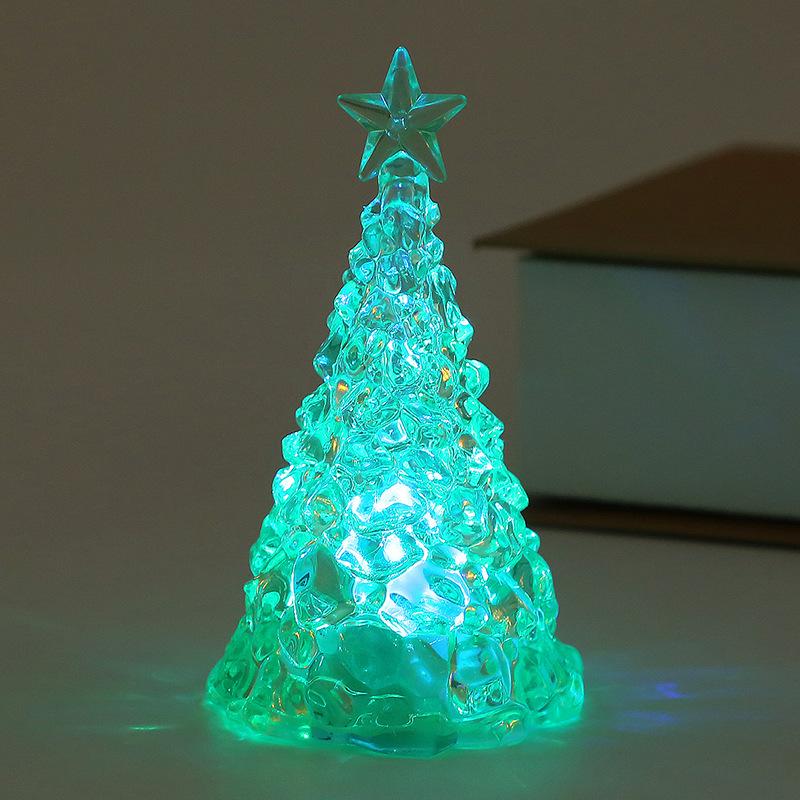 Mini Christmas Tree Night Light Transparent Acrylic Luminous Desktop Decor Small Gift Home Decoration