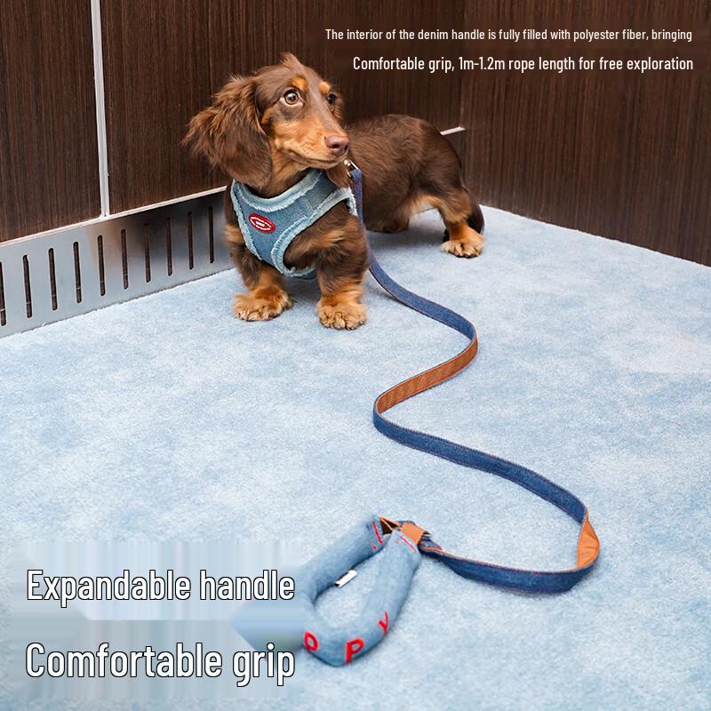 ZEZE Denim Adjustable Dog Harness & Leash Set