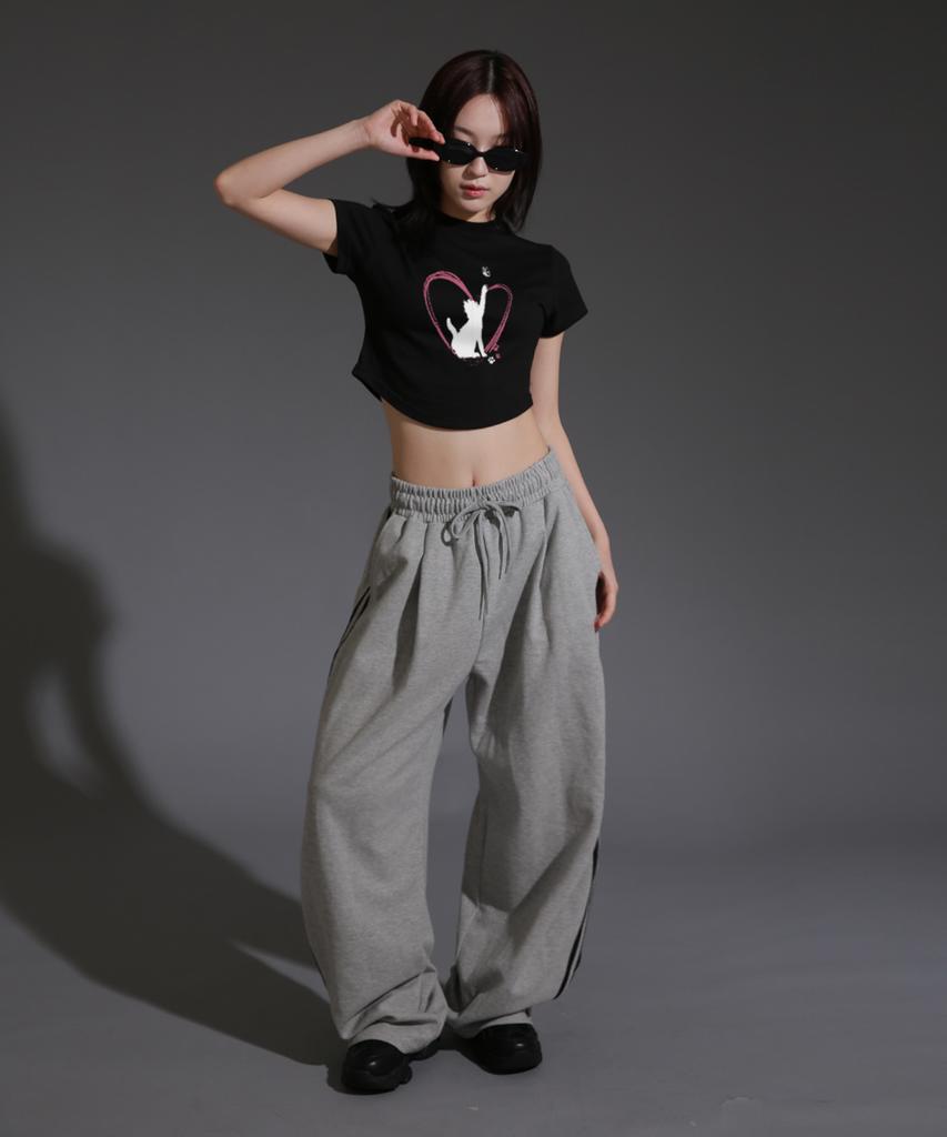 LIKE THE MOST Women'S Freecat Asymmetrical Crop T-Shirt_Black