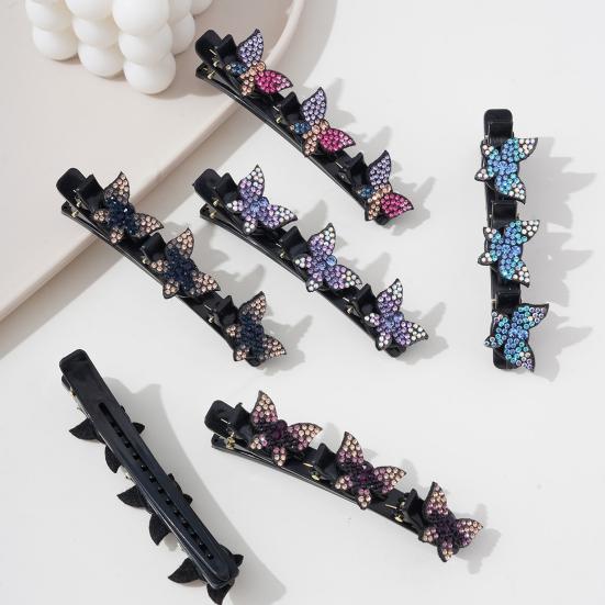 Women Hair Pin Sparkling Rhinestone Braided Hair Clip with Butterfly Decoration Vintage Style Hair Accessories