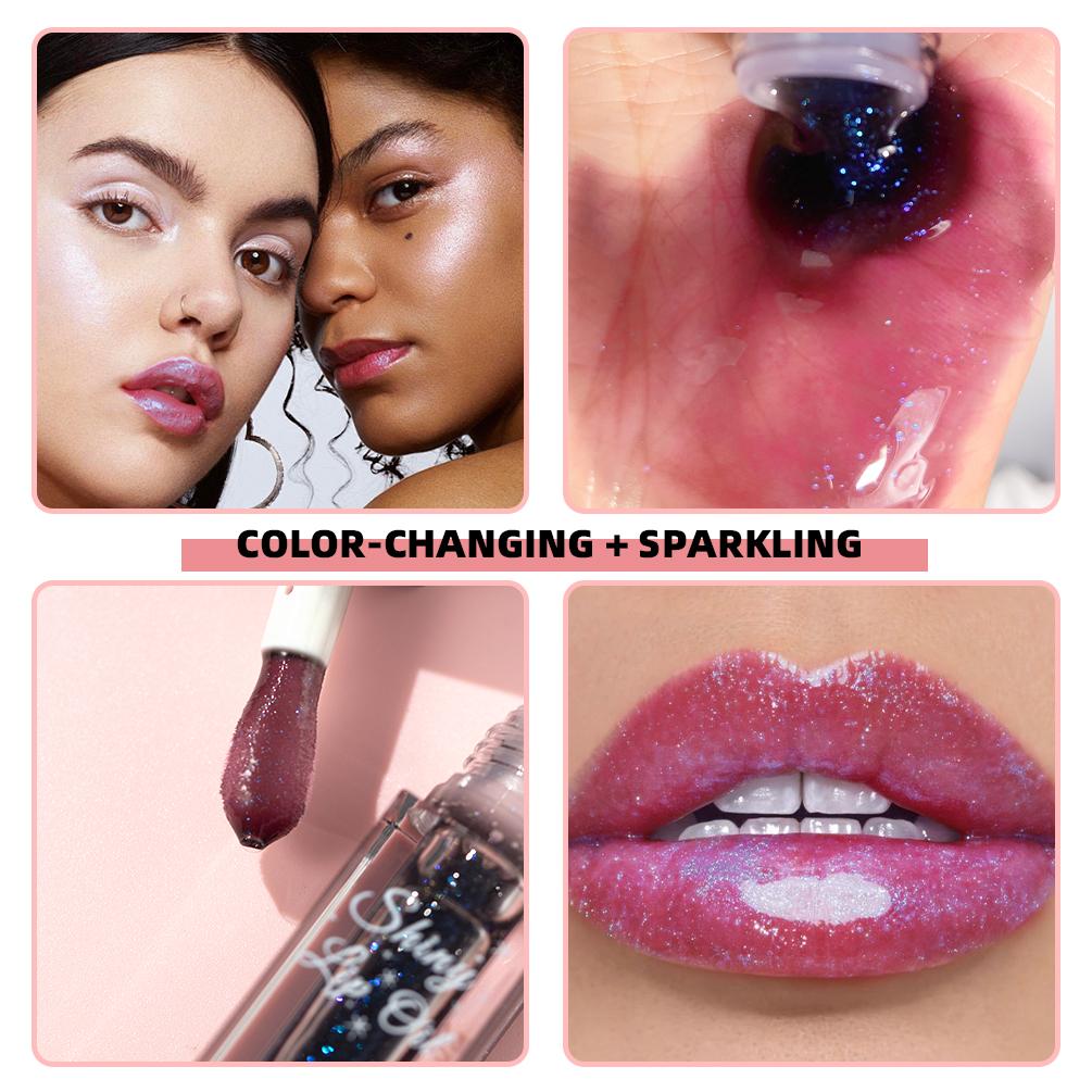 Temperature Color Changing Lipgloss Shiny Glitter Lip Oil Glass Moisturizing Makeup Mirror Water Light Lip Glaze Cosmetic