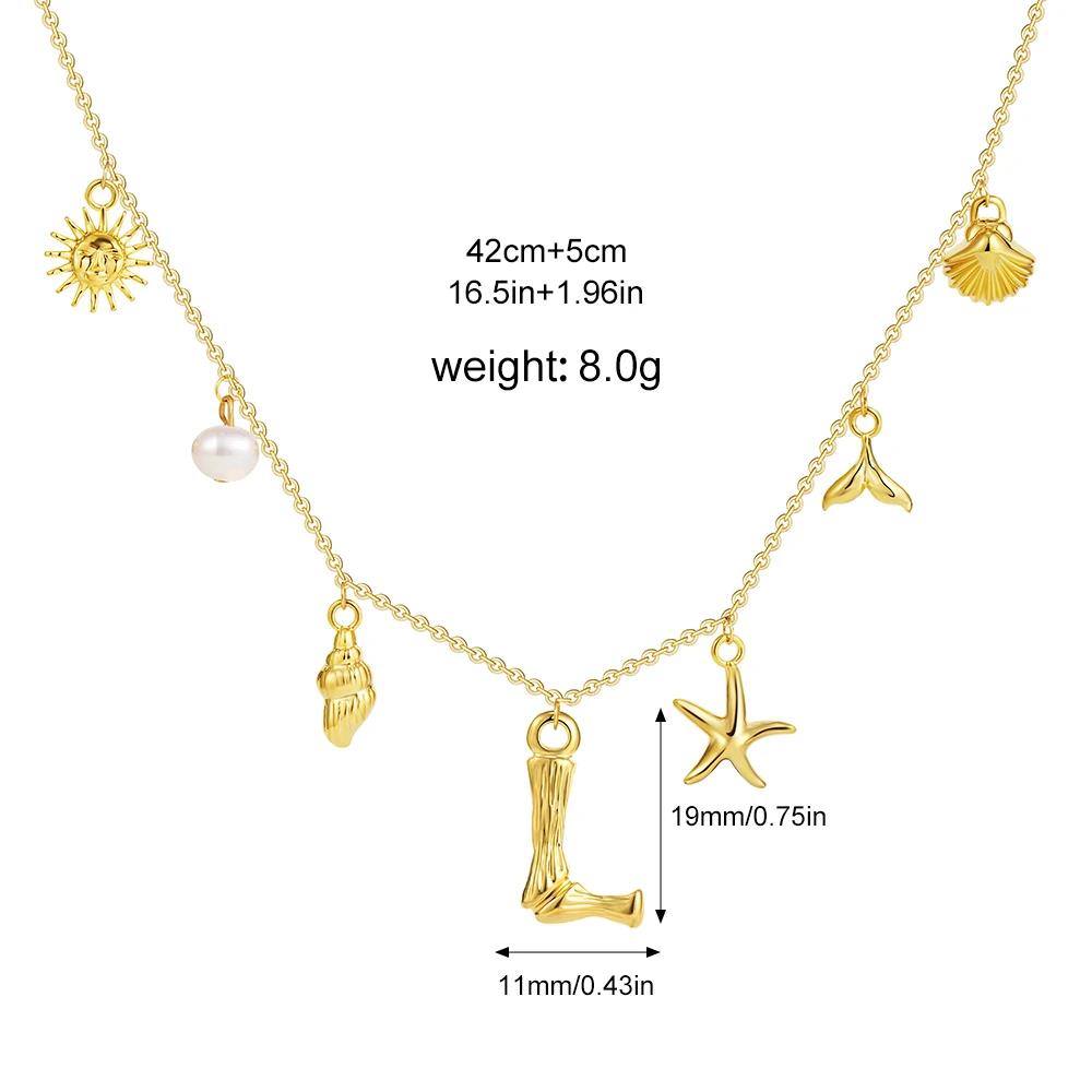 Boho A-Z Initial Letter Pendant Necklace Gold Color Beach Shell Starfish Pearl Necklace Women's Charm Jewelry Party Gift