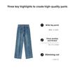 26-year-old Women's Straight-leg Jeans In Beige Color, High-waisted, Floor-length, Loose-fitting, Wide-leg, Slim-fit Denim Pants
