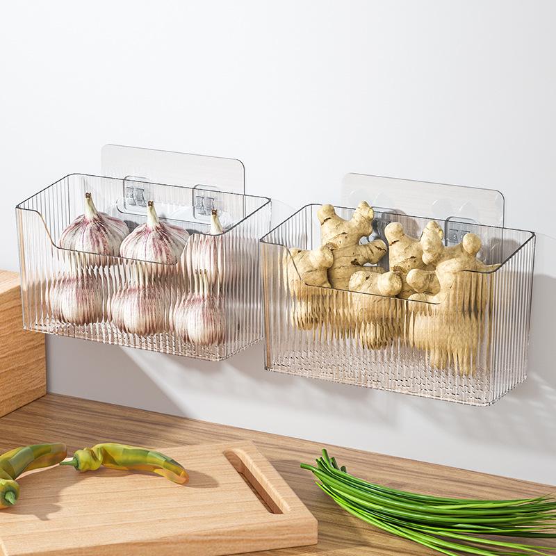 Wandmontierter Küchenkorb: Bohrfreie Aufbewahrung für Zwiebeln, Ingwer & Knoblauch; Gewürzregal & Mehrzweck-Organizer.