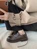 Sheepskin Version~ Leather Thick Heel Retro Pleated Small Leather Shoes Women's British Lace-up Platform Oxford Shoes Loafers Single Shoes