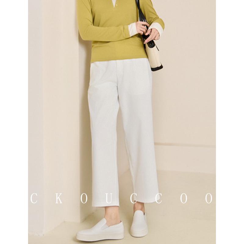 

Rongtai Women s French Retro Wide-Leg Cropped Trousers: Anti-Wrinkle, High-Waisted, Loose Fit, Solid Color Casual Pants. Medium