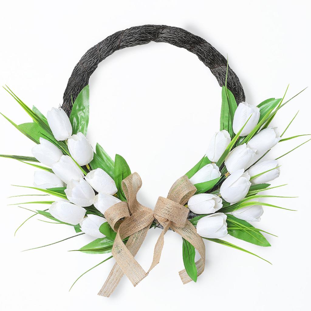 Spring Summer Wreath for Front Door Artificial Flower Wreath for Indoor Outdoor Wall Festival Home Wedding Decor White