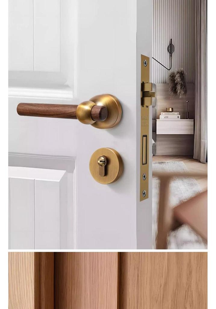 Chinese Style Minimalist Magnetic Walnut Wood Silent Bedroom Door Handle
