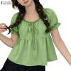 Damen Casual Rundhals Lose Sommer Kurzarm Bluse