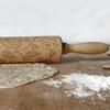 Wooden Rolling Pin, Rose Flower Embossed Engraved Carved Rolling Pin