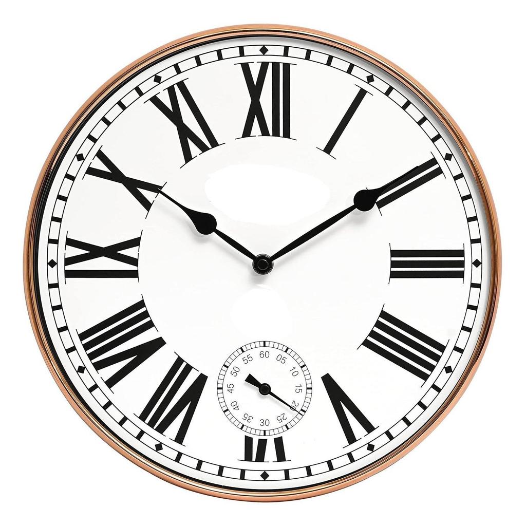 Analog Wall Clock with Sub-Second Dial (12 Inch) (Rosegold, with HD Clear Curved Glass)(Silent Sweep Movement Technology)(Fleet Street in Rose)