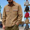 Men's Casual Loose Solid Color Shirt Jacket, Lapel Long Sleeved Button Casual Workwear Jacket