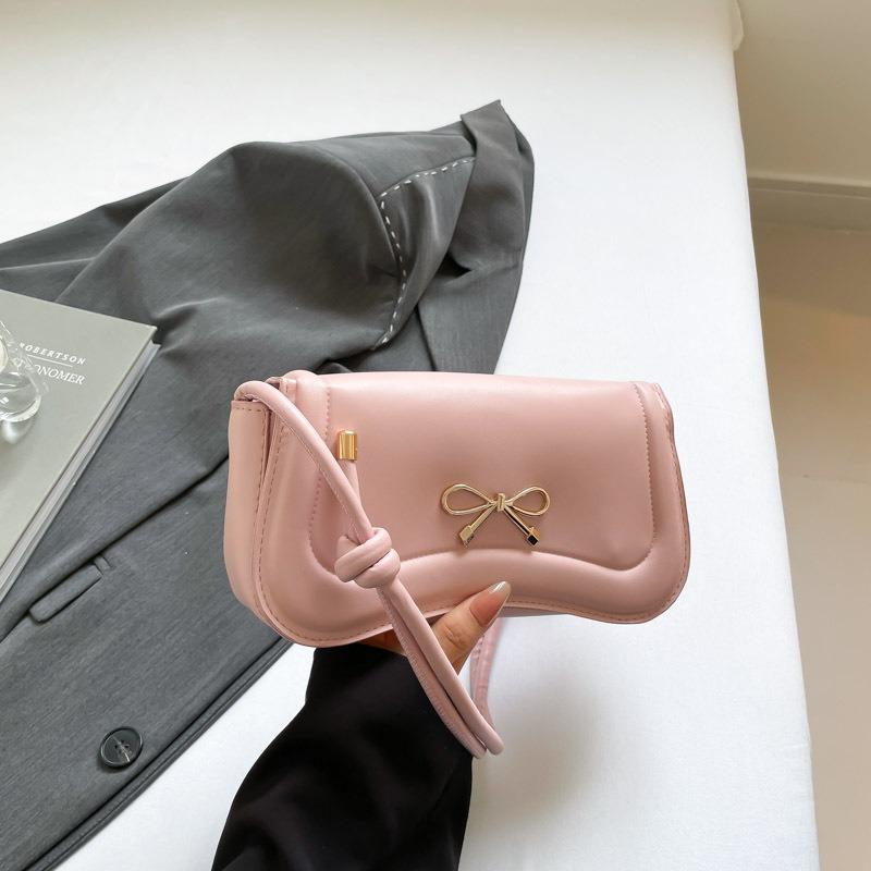 Sweet Bow Shoulder Bag Spring and Summer New Trendy Fashion Solid Color Design Casual Portable Small Square Bag