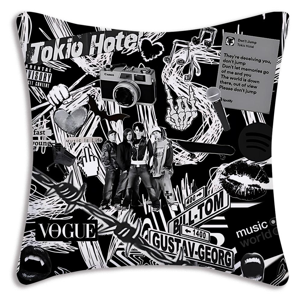 Hot Rock Band Tokios Hotels Pillow Covers Cartoon Sofa Decorative Home Double-Sided Printing Short Plush Cute Cushion Cover