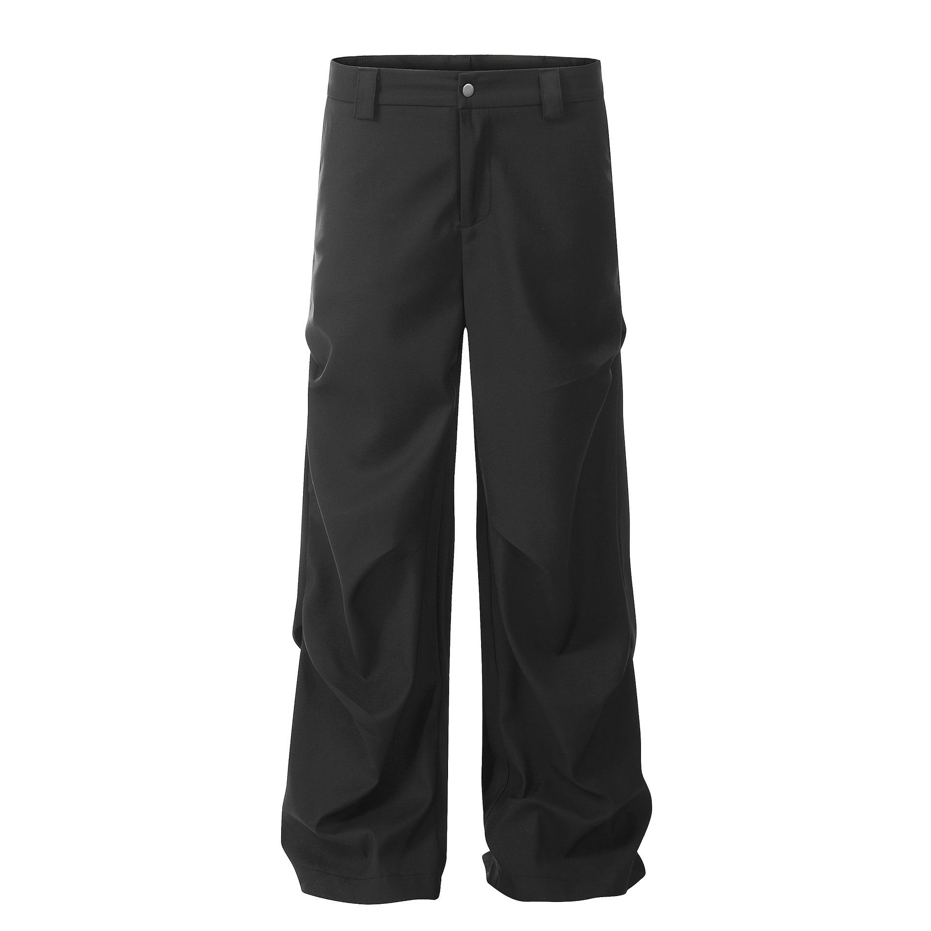 Men s American retro pendant pleated suit pants men s micro-pull casual trousers XS чёрный