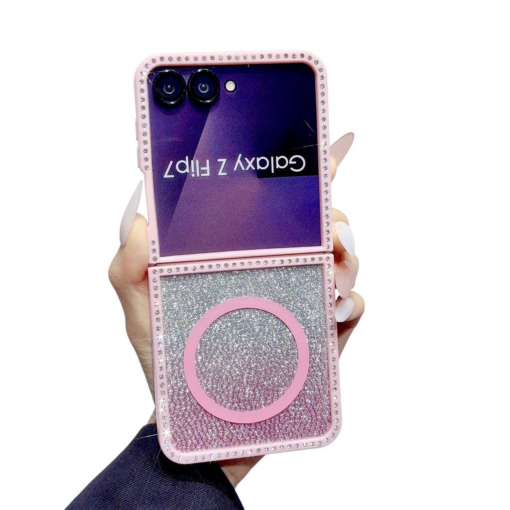 Fashion Glitter Inlaid Diamond Magnetic Phone Case for Samsung Z Flip 7 EF 6 5 4 3 Crystal Lanyard Shockproof Portable Cover