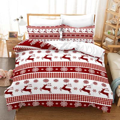 3D Printed Christmas Red Bedding Duvet Quilt Pillowcase Bed Sheet Three Piece Set Single Double Bed Bedroom Decor