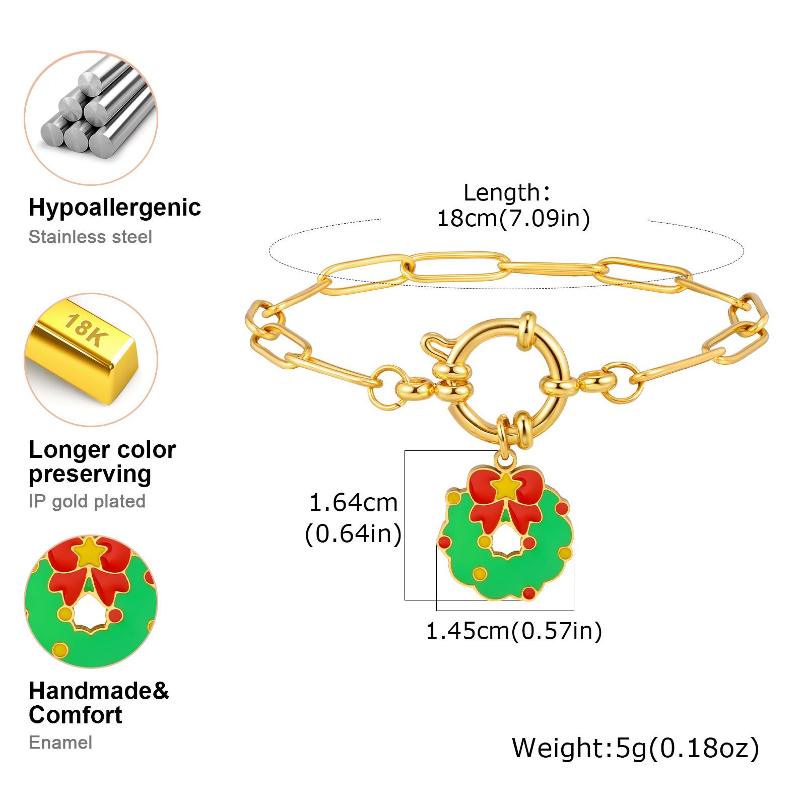 

Charms Christmas Themes Bracelet Women, Xmas Holiday Jewelry, Adjustable Stainless Steel Gold Plated Toggle Clasp Link Bracelet