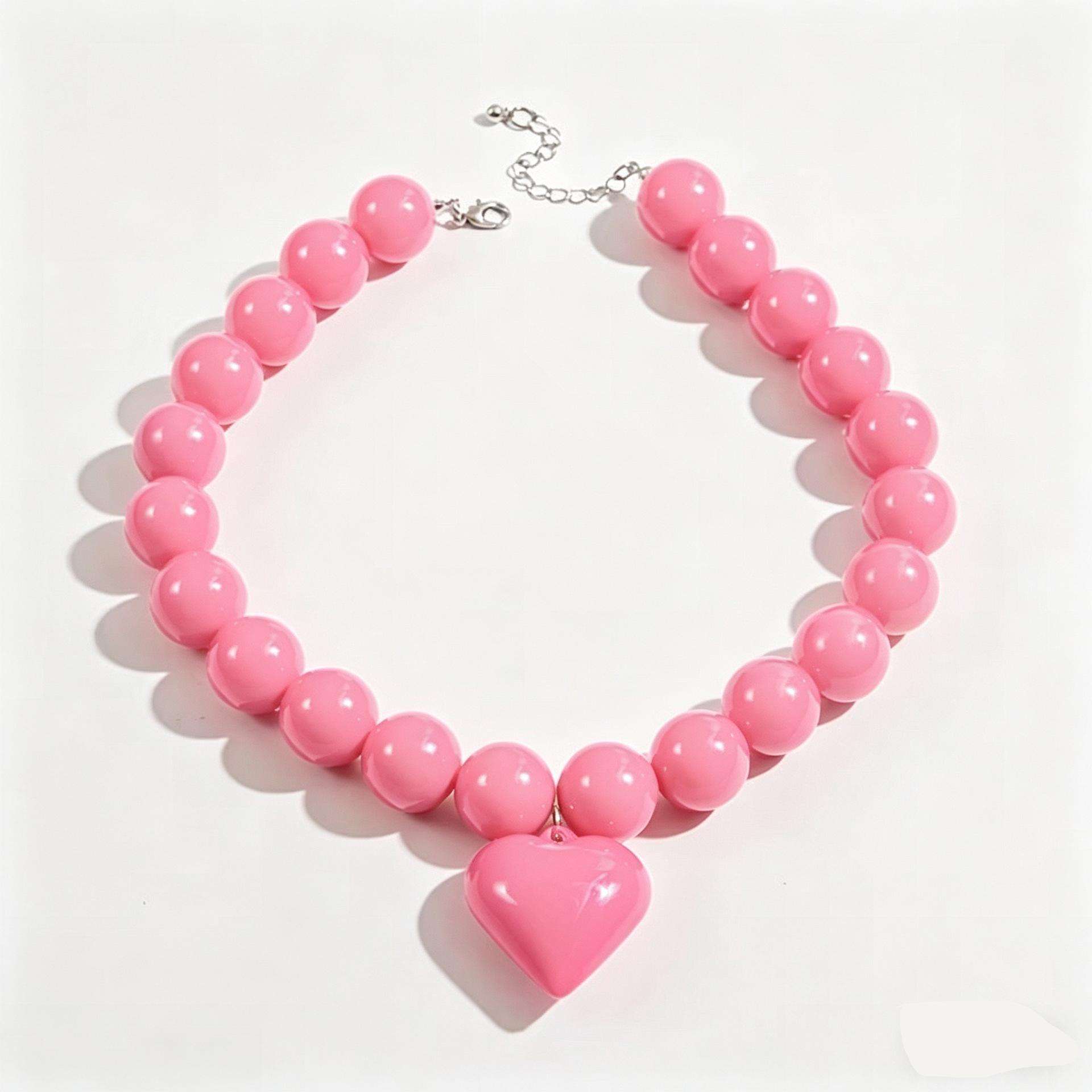 

Exaggerated Round Bead Heart Pendant Necklace for Women Adjustable Chain Choker Party Jewelry Gift