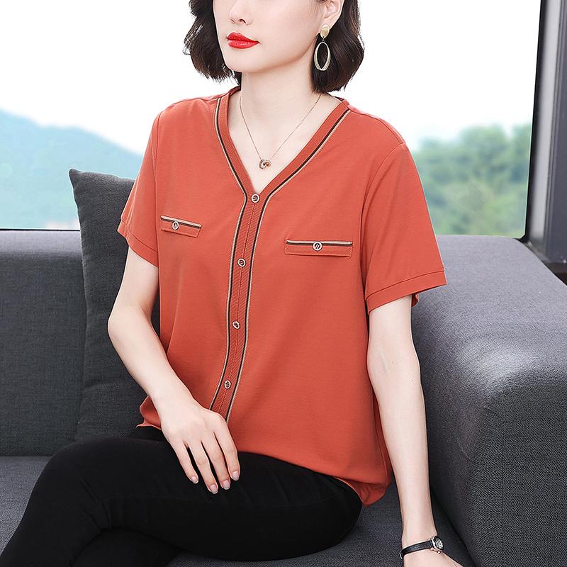 

DIMANAF 2023 Летняя свободная однотонная футболка с короткими рукавами с короткими рукавами и круглым вырезом DIMANAF 2023 Summer Plus Size для женского топа, закрывающего живот